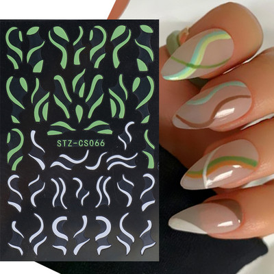 Αυτοκόλλητα νυχιών Graffiti Lines Rose Gold τρισδιάστατο αφηρημένο πρόσωπο με λέιζερ Μαύρα γεωμετρικά φύλλα Χαλκομανίες Σχεδιασμός νυχιών Slider SASTZ-SJ007