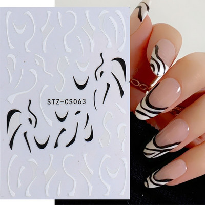 Αυτοκόλλητα νυχιών Graffiti Lines Rose Gold τρισδιάστατο αφηρημένο πρόσωπο με λέιζερ Μαύρα γεωμετρικά φύλλα Χαλκομανίες Σχεδιασμός νυχιών Slider SASTZ-SJ007