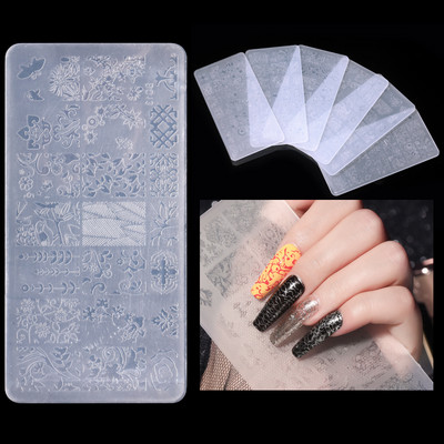 CNHIDS Șabloane de artă pentru unghii Placă de ștanțare Model de design DIY Plastic Nail Print Stencil Instrumente de manichiură șablon Textura