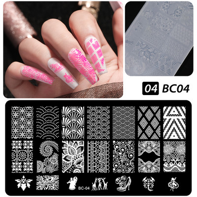 Πρότυπα CNHIDS Nail Art Πλάκα σφράγισης DIY Μοτίβο σχεδίασης Πλαστικό στένσιλ νυχιών Εργαλεία μανικιούρ Υφή προτύπου