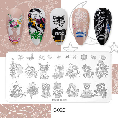 ROSALIND Πλάκες σφράγισης νυχιών Καλούπι ξύστρα DIY Φύλλα λουλουδιών Εικόνα κουκκίδας ζωγραφισμένη για ζωγραφική Εργαλεία προτύπων σχεδίασης νυχιών τέχνης