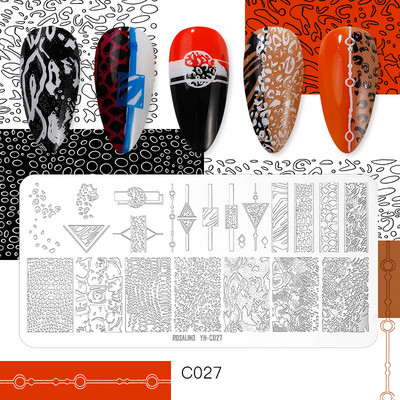 ROSALIND Πλάκες σφράγισης νυχιών Καλούπι ξύστρα DIY Φύλλα λουλουδιών Εικόνα κουκκίδας ζωγραφισμένη για ζωγραφική Εργαλεία προτύπων σχεδίασης νυχιών τέχνης