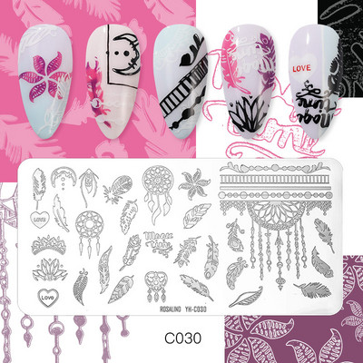 ROSALIND Πλάκες σφράγισης νυχιών Καλούπι ξύστρα DIY Φύλλα λουλουδιών Εικόνα κουκκίδας ζωγραφισμένη για ζωγραφική Εργαλεία προτύπων σχεδίασης νυχιών τέχνης