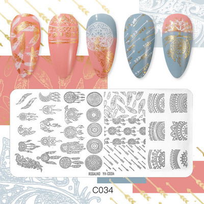 ROSALIND Πλάκες σφράγισης νυχιών Καλούπι ξύστρα DIY Φύλλα λουλουδιών Εικόνα κουκκίδας ζωγραφισμένη για ζωγραφική Εργαλεία προτύπων σχεδίασης νυχιών τέχνης