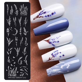 NICOLE DIARY Lavender Design Stamping Plates Flower Leaf Floral Nail Art Stamp Templates Abstract Geometry French Stripe Stencil