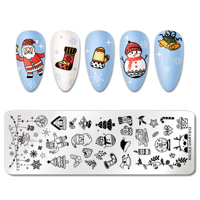 NICOLE DIARY Πλάκες σφράγισης με σχέδιο λεβάντας Φύλλα λουλουδιών Πρότυπα σφραγίδας τέχνης νυχιών με λουλούδια αφηρημένη γεωμετρία στένσιλ γαλλικής ρίγας