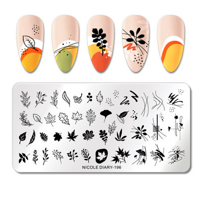 NICOLE DIARY Πλάκες σφράγισης με σχέδιο λεβάντας Φύλλα λουλουδιών Πρότυπα σφραγίδας τέχνης νυχιών με λουλούδια αφηρημένη γεωμετρία στένσιλ γαλλικής ρίγας