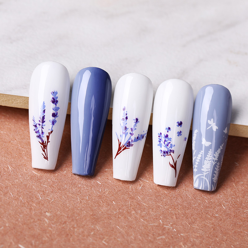 NICOLE DIARY Πλάκες σφράγισης με σχέδιο λεβάντας Φύλλα λουλουδιών Πρότυπα σφραγίδας τέχνης νυχιών με λουλούδια αφηρημένη γεωμετρία στένσιλ γαλλικής ρίγας
