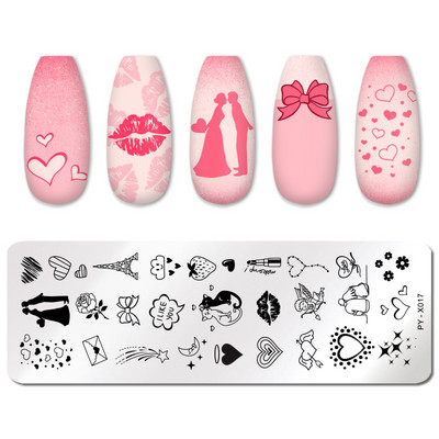 PICT You Valentine`s Day Nail Stamping Plate Rose Flower Love Nail Art Plate από ανοξείδωτο ατσάλι Εργαλεία στένσιλ για το σχεδιασμό νυχιών