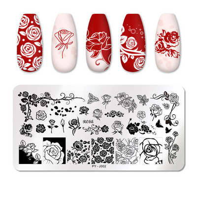 PICT You Valentine`s Day Nail Stamping Plate Rose Flower Love Nail Art Plate από ανοξείδωτο ατσάλι Εργαλεία στένσιλ για το σχεδιασμό νυχιών