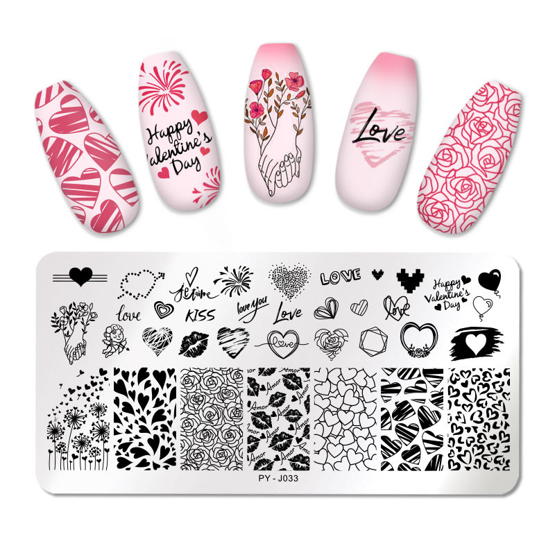 PICT You Valentine`s Day Nail Stamping Plate Rose Flower Love Nail Art Plate από ανοξείδωτο ατσάλι Εργαλεία στένσιλ για το σχεδιασμό νυχιών