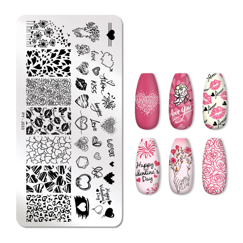 PICT You Valentine`s Day Nail Stamping Plate Rose Flower Love Nail Art Plate από ανοξείδωτο ατσάλι Εργαλεία στένσιλ για το σχεδιασμό νυχιών
