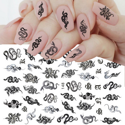 Decoratiune Nails Art Glisor auto-adeziv Autocolante pentru unghii Autocolante 3D negre pentru unghii Stil gotic Dragon Snake