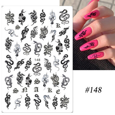 Nails Art Decoration Αυτοκόλλητα συρόμενα αυτοκόλλητα νυχιών τρισδιάστατα μαύρα αυτοκόλλητα νυχιών σε γοτθικό στυλ Dragon Snake