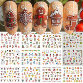 12 τμχ Χαριτωμένα χριστουγεννιάτικα αυτοκόλλητα Διακόσμηση νυχιών Διασκεδαστικό Άγιος Βασίλης Άλκη μελόψωμο Sliders Bear Water Σετ πρωτοχρονιάτικα αυτοκόλλητα SABN