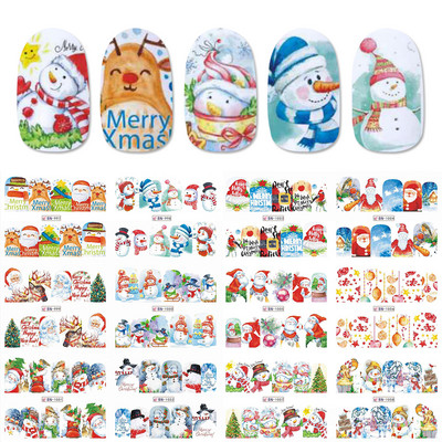 12 τμχ Χαριτωμένα χριστουγεννιάτικα αυτοκόλλητα Διακόσμηση νυχιών Διασκεδαστικό Άγιος Βασίλης Άλκη μελόψωμο Sliders Bear Water Σετ πρωτοχρονιάτικα αυτοκόλλητα SABN