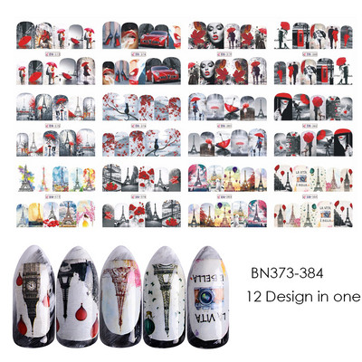 12 τμχ Χαριτωμένα χριστουγεννιάτικα αυτοκόλλητα Διακόσμηση νυχιών Διασκεδαστικό Άγιος Βασίλης Άλκη μελόψωμο Sliders Bear Water Σετ πρωτοχρονιάτικα αυτοκόλλητα SABN