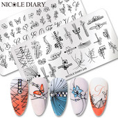 NICOLE DIARY Πλάκες σφράγισης νυχιών γραμμής λουλουδιών πεταλούδας Πρότυπα γεωμετρικών σφραγίδων με στένσιλ εκτύπωσης με λωρίδες