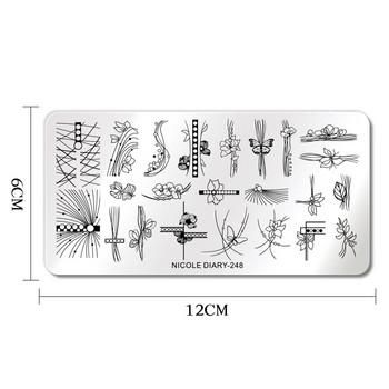 NICOLE DIARY Butterfly Flower Line Nail Stamping Plates Stripe Leaf Print Stencil Геометрични шаблони за печат