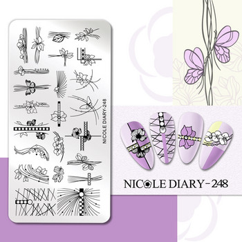 NICOLE DIARY Butterfly Flower Line Nail Stamping Plates Stripe Leaf Print Stencil Геометрични шаблони за печат