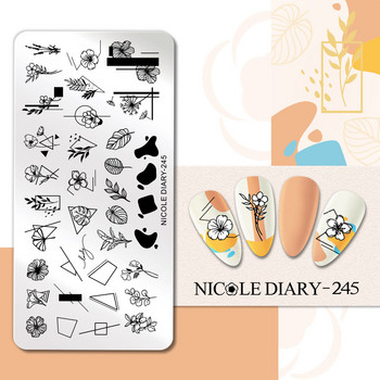 NICOLE DIARY Butterfly Flower Line Nail Stamping Plates Stripe Leaf Print Stencil Геометрични шаблони за печат