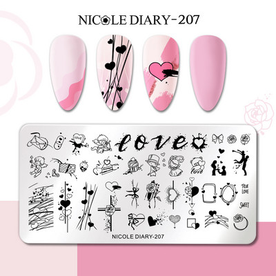 NICOLE DIARY Πλάκες σφράγισης νυχιών γραμμής λουλουδιών πεταλούδας Πρότυπα γεωμετρικών σφραγίδων με στένσιλ εκτύπωσης με λωρίδες