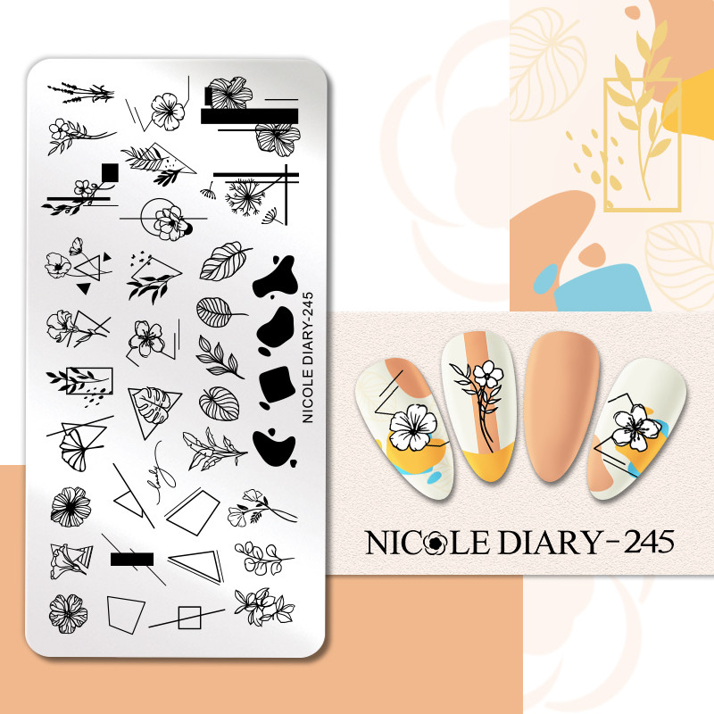 NICOLE DIARY Πλάκες σφράγισης νυχιών γραμμής λουλουδιών πεταλούδας Πρότυπα γεωμετρικών σφραγίδων με στένσιλ εκτύπωσης με λωρίδες