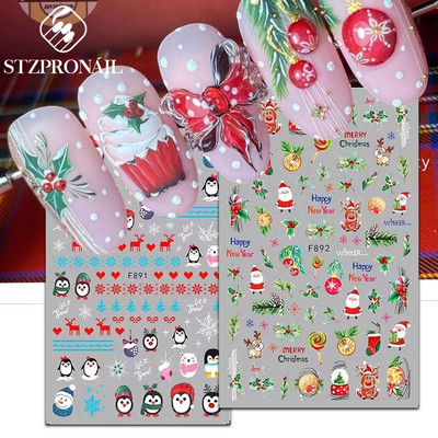 Autocolant 3D Valentine pentru unghii Decal desen animat vara fulg de nea Holly Mos Craciun Pasăre Anul Nou Nail Design Decoration Manichiură SLF892