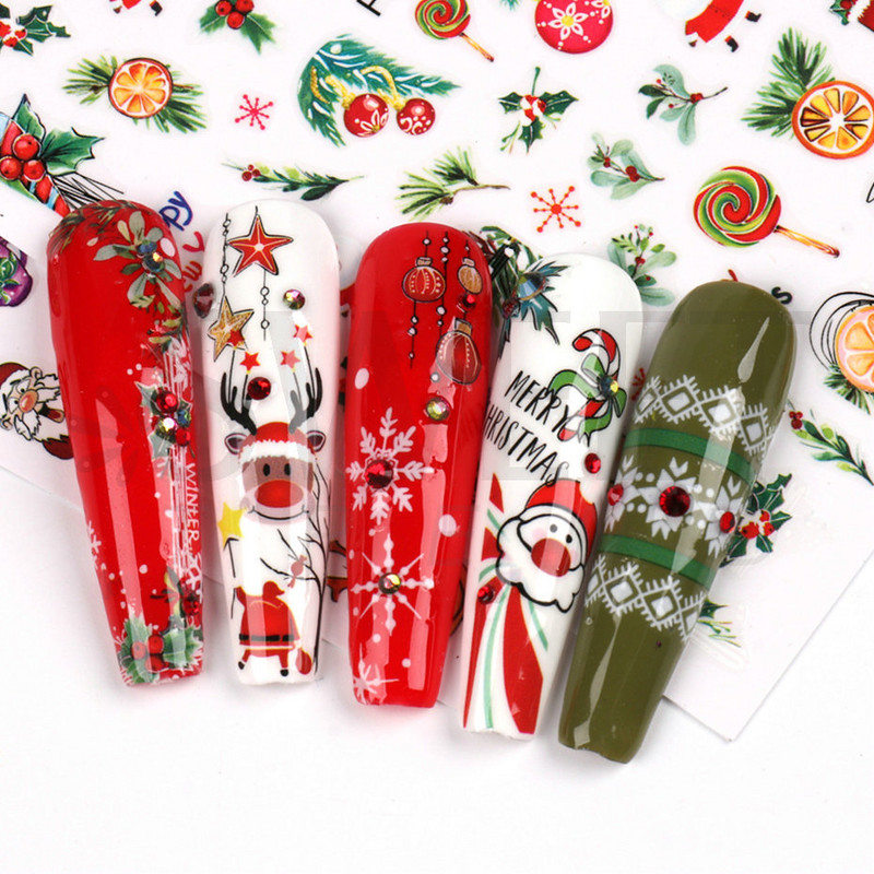 3D sõbrapäeva küünekleebis kleebis Multifilm suvine lumehelves Holly jõuluvana lind uusaasta küünte disain kaunistus maniküür SLF892