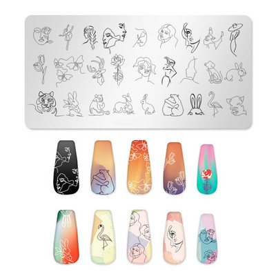 1 ΤΕΜ. Πλάκες για σφράγιση νυχιών με φωνογραφήματα Ορθογώνια στένσιλ προτύπου κινουμένων σχεδίων Νυχιών Σφραγίδα εικόνας για μανικιούρ για μανικιούρ νυχιών