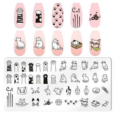 1 ΤΕΜ. Πλάκες για σφράγιση νυχιών με φωνογραφήματα Ορθογώνια στένσιλ προτύπου κινουμένων σχεδίων Νυχιών Σφραγίδα εικόνας για μανικιούρ για μανικιούρ νυχιών