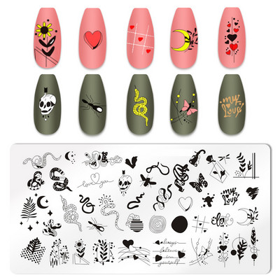 1 ΤΕΜ. Πλάκες για σφράγιση νυχιών με φωνογραφήματα Ορθογώνια στένσιλ προτύπου κινουμένων σχεδίων Νυχιών Σφραγίδα εικόνας για μανικιούρ για μανικιούρ νυχιών