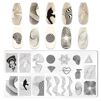 1 ΤΕΜ. Πλάκες για σφράγιση νυχιών με φωνογραφήματα Ορθογώνια στένσιλ προτύπου κινουμένων σχεδίων Νυχιών Σφραγίδα εικόνας για μανικιούρ για μανικιούρ νυχιών