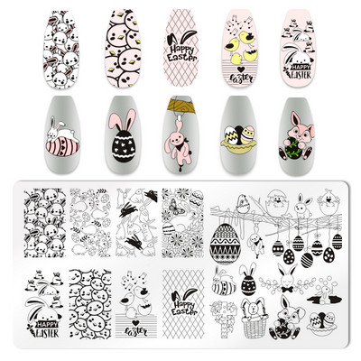 1 ΤΕΜ. Πλάκες για σφράγιση νυχιών με φωνογραφήματα Ορθογώνια στένσιλ προτύπου κινουμένων σχεδίων Νυχιών Σφραγίδα εικόνας για μανικιούρ για μανικιούρ νυχιών