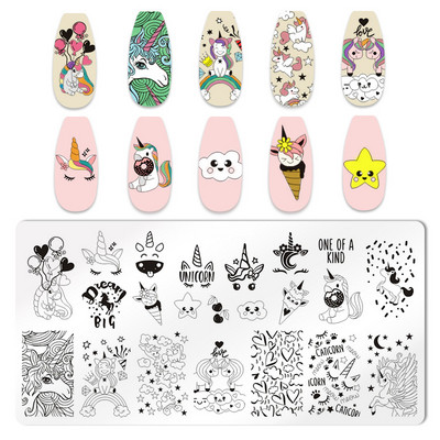 1 ΤΕΜ. Πλάκες για σφράγιση νυχιών με φωνογραφήματα Ορθογώνια στένσιλ προτύπου κινουμένων σχεδίων Νυχιών Σφραγίδα εικόνας για μανικιούρ για μανικιούρ νυχιών