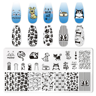 1 ΤΕΜ. Πλάκες για σφράγιση νυχιών με φωνογραφήματα Ορθογώνια στένσιλ προτύπου κινουμένων σχεδίων Νυχιών Σφραγίδα εικόνας για μανικιούρ για μανικιούρ νυχιών