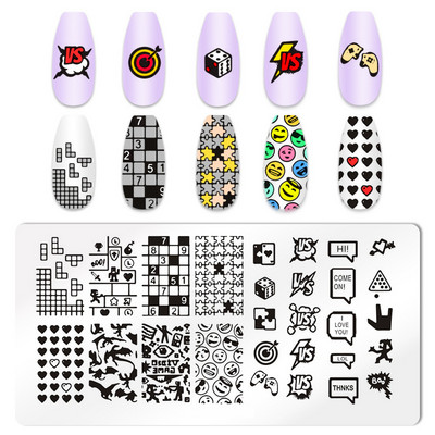 1 ΤΕΜ. Πλάκες για σφράγιση νυχιών με φωνογραφήματα Ορθογώνια στένσιλ προτύπου κινουμένων σχεδίων Νυχιών Σφραγίδα εικόνας για μανικιούρ για μανικιούρ νυχιών