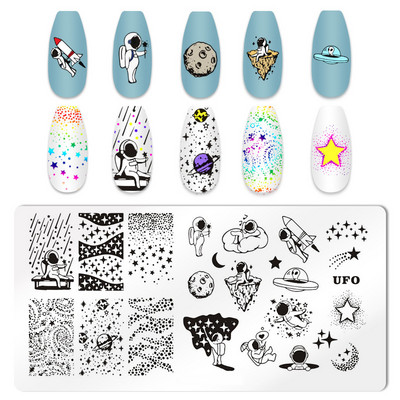 1 ΤΕΜ. Πλάκες για σφράγιση νυχιών με φωνογραφήματα Ορθογώνια στένσιλ προτύπου κινουμένων σχεδίων Νυχιών Σφραγίδα εικόνας για μανικιούρ για μανικιούρ νυχιών