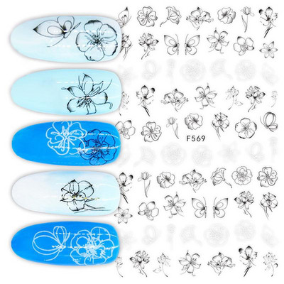 1 τμχ Γεωμετρικά συρόμενα νυχιών 3D αυτοκόλλητο αυτοκόλλητο αυτοκόλλητο μεταφοράς αυτοκόλλητα Αυτοκόλλητα αλουμινόχαρτο λουλούδι τροπικά φυτά Εικόνα Διακοσμήσεις νυχιών