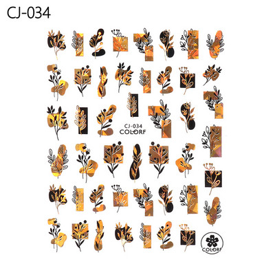 Αυτοκόλλητα με αυτοκόλλητα καρφιά με φύλλα λουλουδιών 3D ολογραφικό μαύρο χρυσό με σπινθηροβόλο αφηρημένο σχέδιο προσώπου Bee Beauty Nails