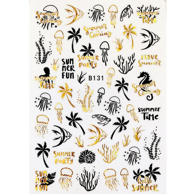 Αυτοκόλλητα με αυτοκόλλητα καρφιά με φύλλα λουλουδιών 3D ολογραφικό μαύρο χρυσό με σπινθηροβόλο αφηρημένο σχέδιο προσώπου Bee Beauty Nails