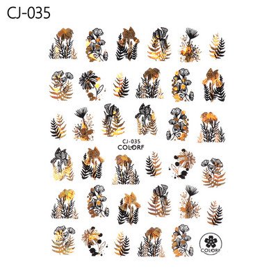 Αυτοκόλλητα με αυτοκόλλητα καρφιά με φύλλα λουλουδιών 3D ολογραφικό μαύρο χρυσό με σπινθηροβόλο αφηρημένο σχέδιο προσώπου Bee Beauty Nails