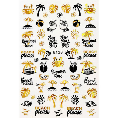 Αυτοκόλλητα με αυτοκόλλητα καρφιά με φύλλα λουλουδιών 3D ολογραφικό μαύρο χρυσό με σπινθηροβόλο αφηρημένο σχέδιο προσώπου Bee Beauty Nails