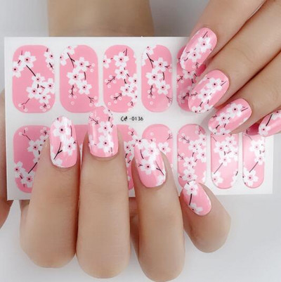 Αυτοκόλλητο 1 φύλλου Nail Art Αδιάβροχο Σχέδια καλοκαιρινά λουλούδια Πλήρες κάλυμμα ψεύτικα περιτυλίγματα νυχιών Κοσμήματα Αξεσουάρ Αυτοκόλλητα αυτοκόλλητα για νύχια