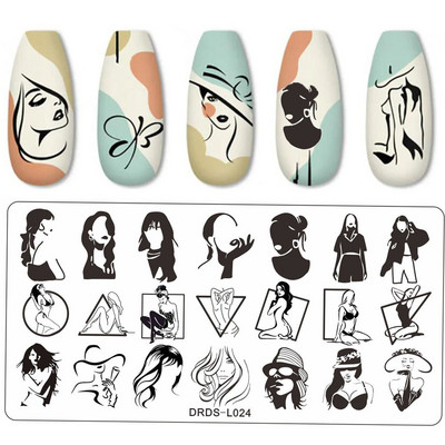 1 gabals Nail Art Image Zīmoga apzīmogošanas plāksnes Sexy Lady Pattern Manikīra veidņu plāksnes Sex Appeal Sieviešu meitenes apdrukas trafarets #