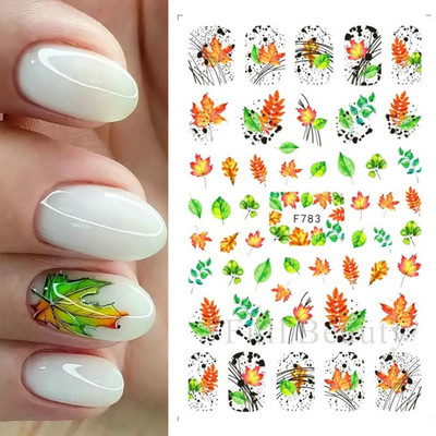 Χρυσά Φθινοπωρινά Φθινοπωρινά Φύλλα Νυχιών Σλάιντ Φύλλα σφενδάμου Γεωμετρική κορνίζα τρισδιάστατα αυτοκόλλητα αυτοκόλλητα λαμπερά αυτοκόλλητα νυχιών Διακοσμητικά φύλλα LACJ076