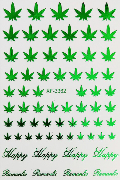 DIY αυτοκόλλητα νυχιών 3D αυτοκόλλητα αυτοκόλλητα νυχιών Pot Weed Leaf Nails Decal on Nails Μανικιούρ Διακόσμηση Σχέδιο πολύχρωμων γραμμών