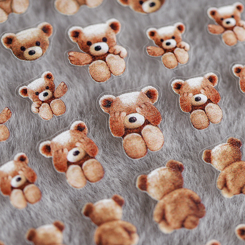 Αυτοκόλλητα 5D Bear βερνίκι νυχιών παγωμένα λεπτά, σκληρά διαφανή αυτοκόλλητα νυχιών Cute bear βερνίκι νυχιών