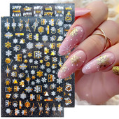 Χρυσό λέιζερ Λευκό Χριστουγεννιάτικο αυτοκόλλητο νυχιών 5D ολογραφικές νιφάδες χιονιού Santa Geometry Line Letter DIY Sliders μανικιούρ BEF712-719