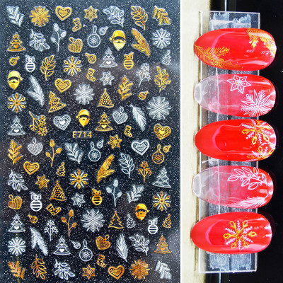 Χρυσό λέιζερ Λευκό Χριστουγεννιάτικο αυτοκόλλητο νυχιών 5D ολογραφικές νιφάδες χιονιού Santa Geometry Line Letter DIY Sliders μανικιούρ BEF712-719